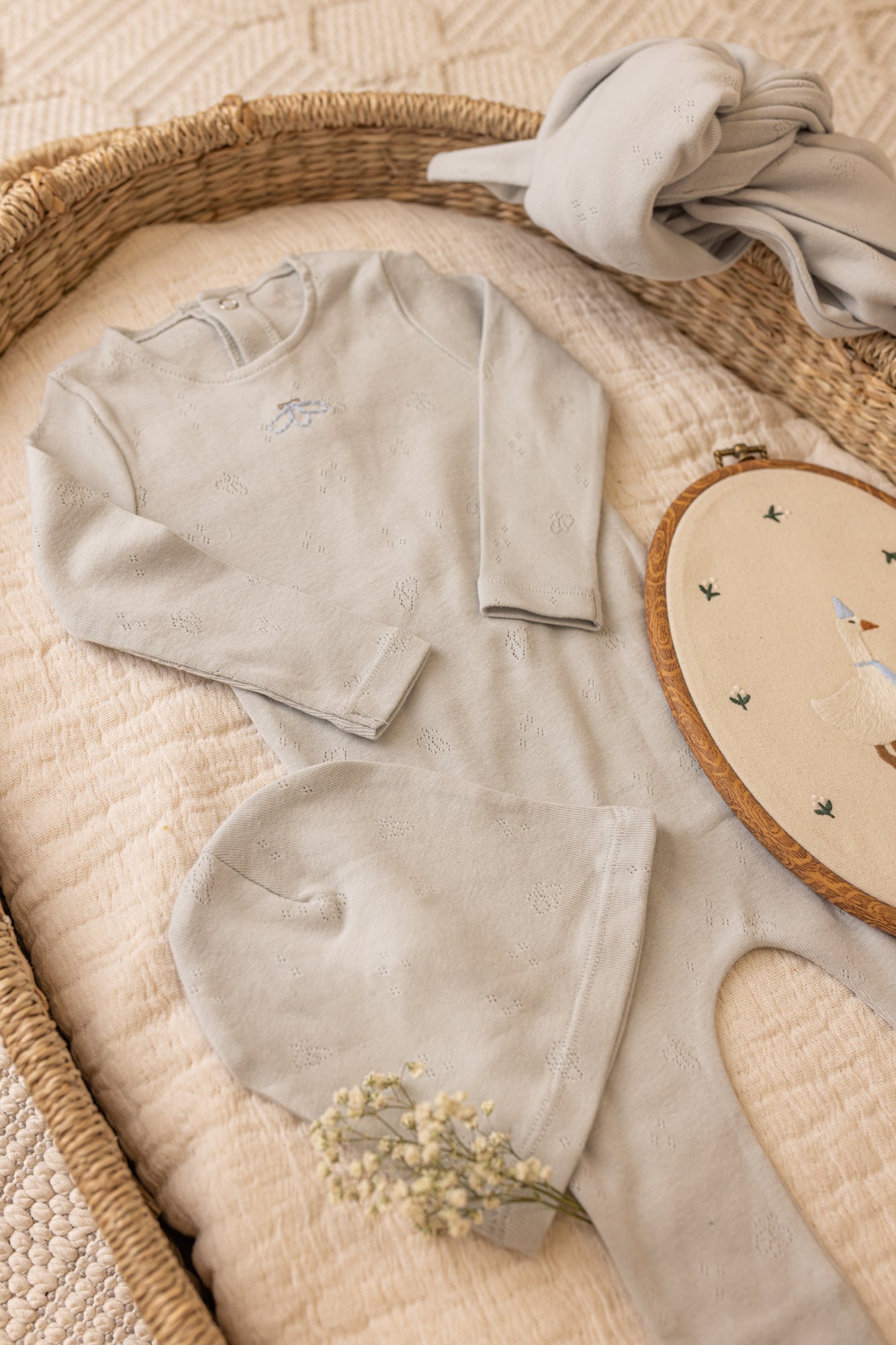 Little Wings Pointelle Layette - Dusty Blue