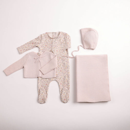 Petit Fleurs Footie and Cardigan - hushed pink