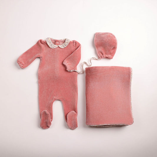 Petit Fleurs Velour Layette - Sand Pink