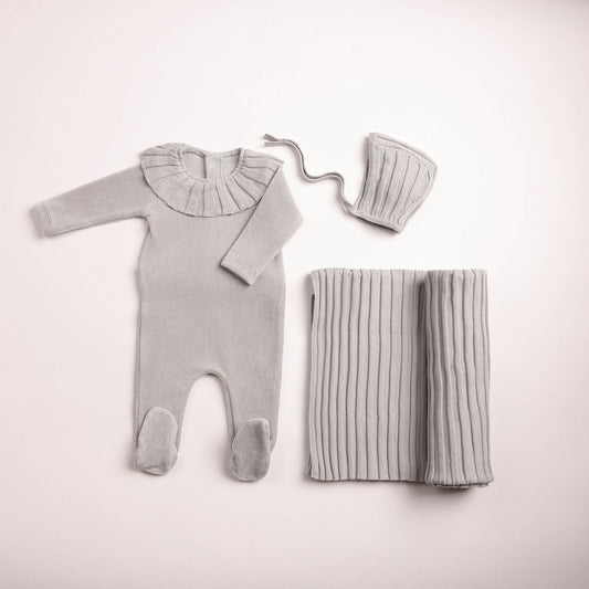 Pleated Knit Layette - London Fog