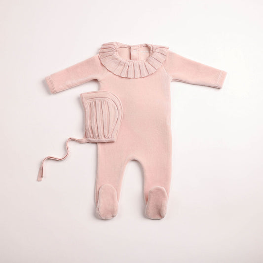 Pleated Knit Footie - Sand Pink