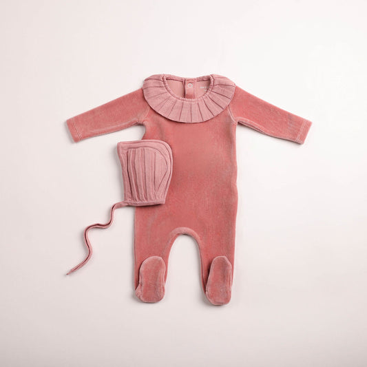 Pleated Knit Footie - Pink