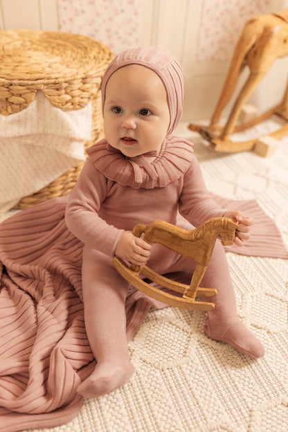 Pleated Knit Footie - Pink