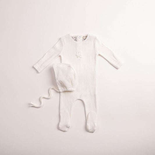 Sweet Classic Pointelle Footie - Linen Boys