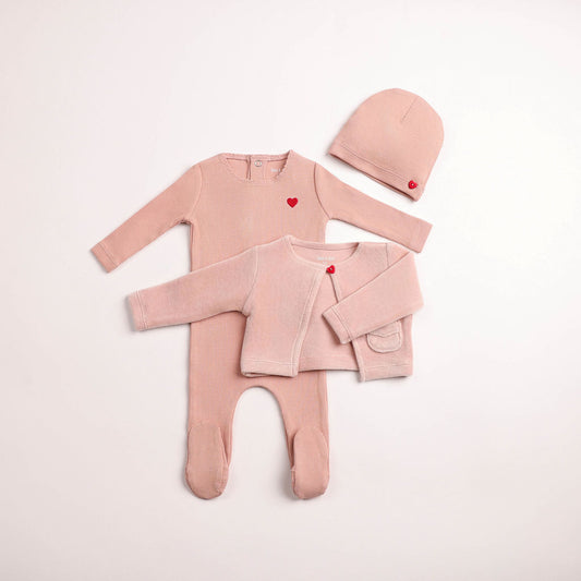 Velour Cardigan Ribbed Footie